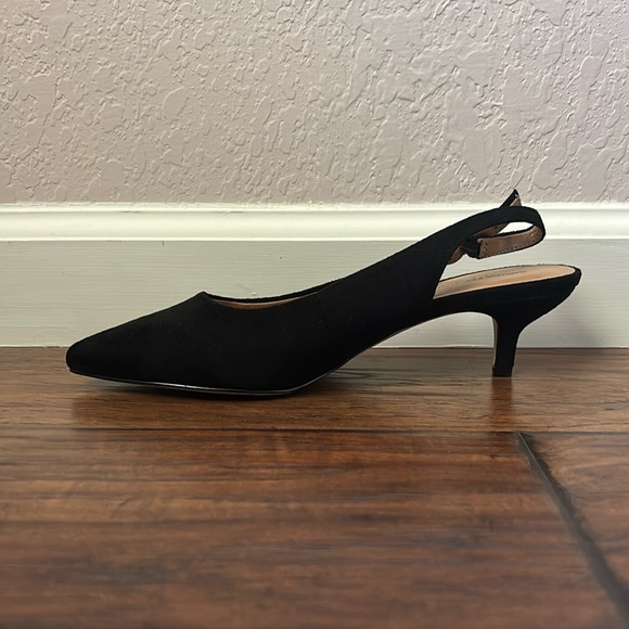 Suede Black Slingback Kitten Heels - Picture 5 of 6